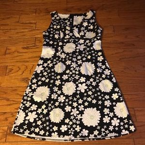 Black with white and green flowers dress
